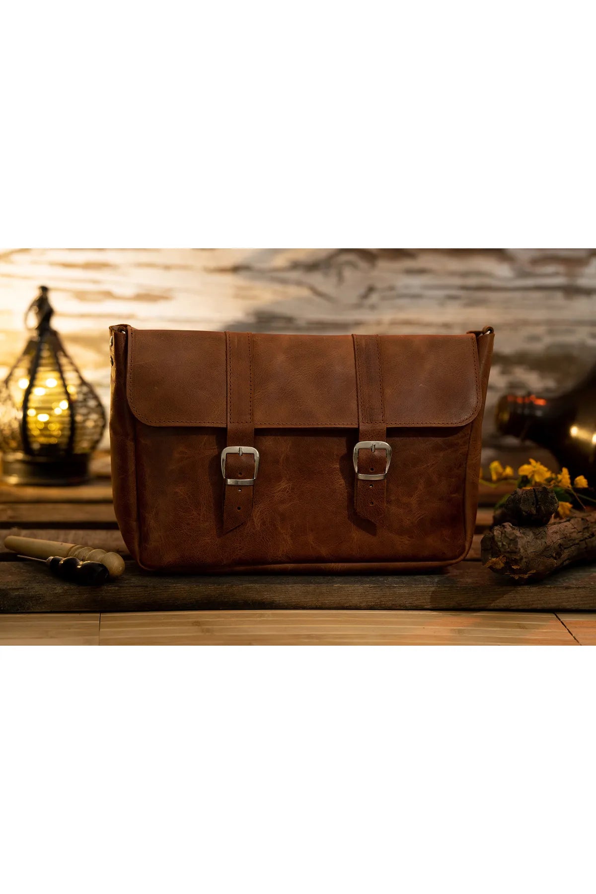 Genuine Leather Tablet Shoulder Bag – Fits Up to 11